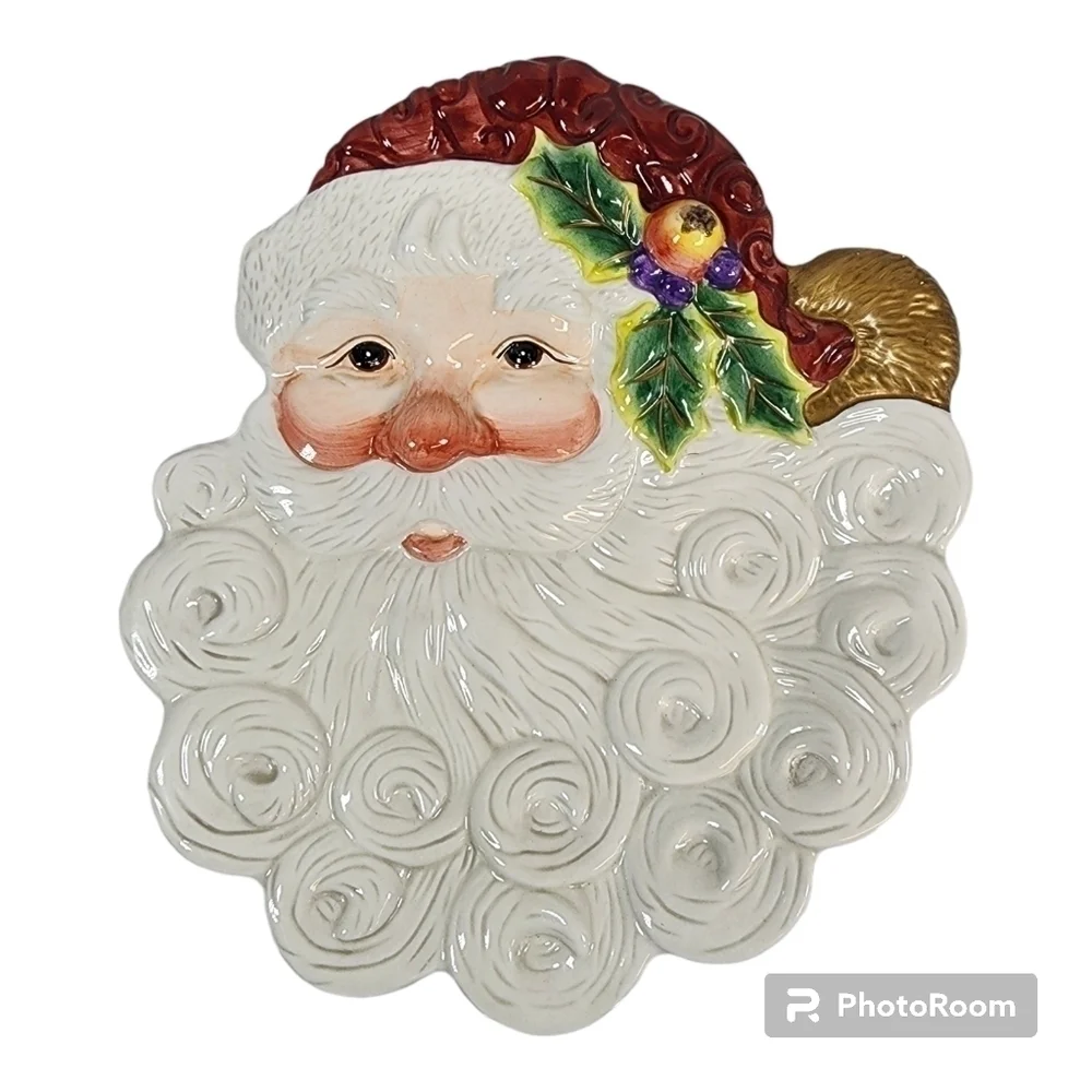 FITZ AND FLOYD SANTA PLATE ESSENTIAL CHRISTMAS HOLIDAY CANAPE 9.75